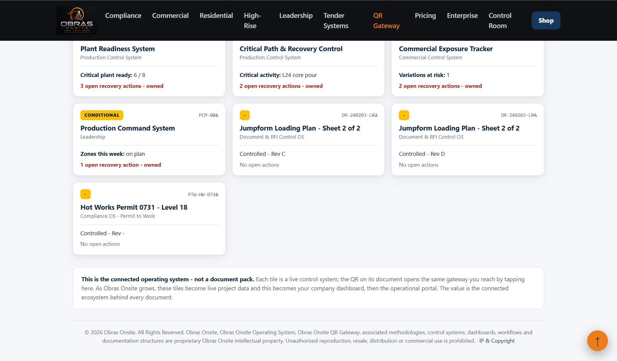 Obras commercial control board showing variations, cost exposure and claim positions