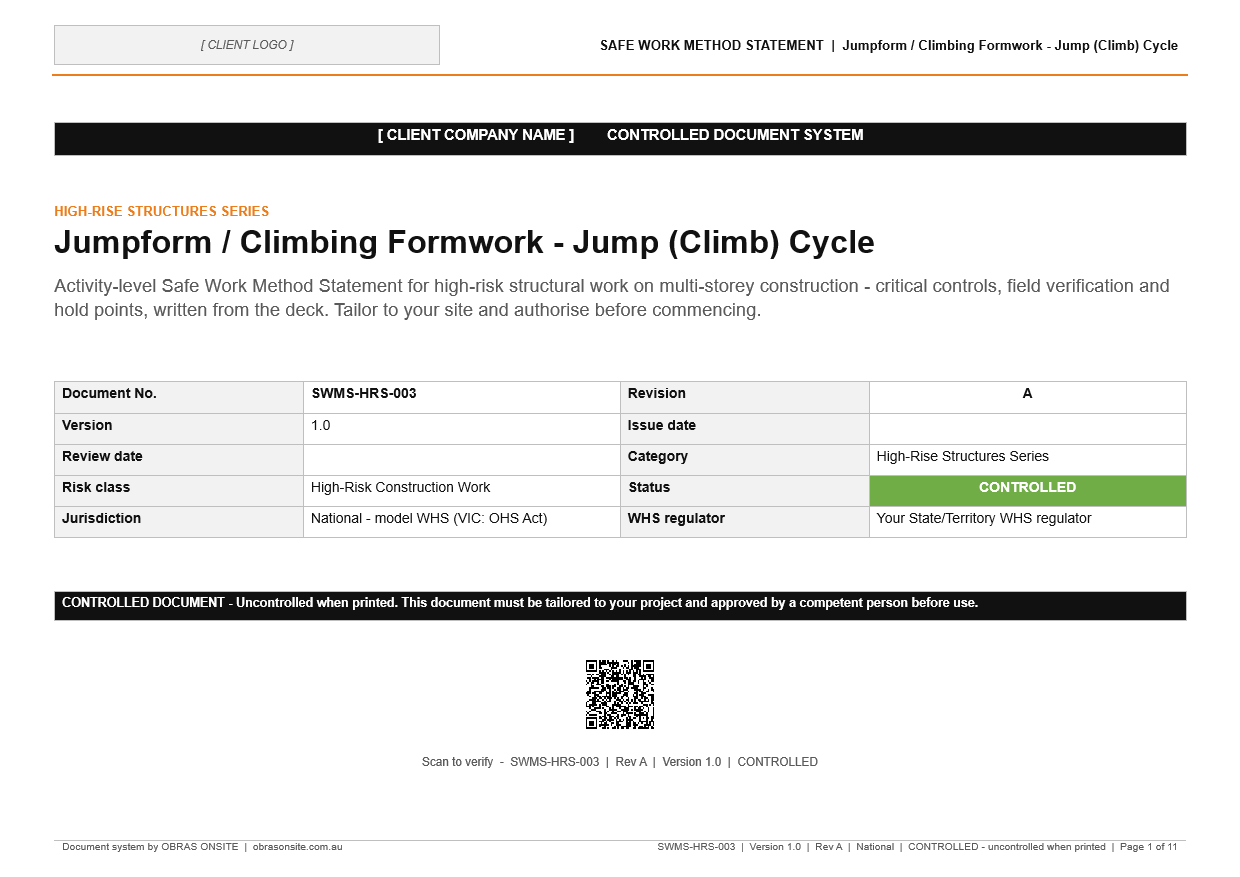 Jumpform Jump Cycle SWMS - front page