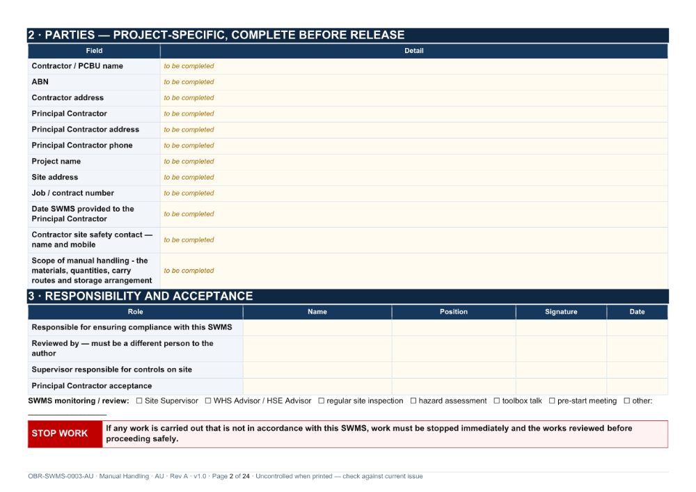 Manual Handling SWMS — page 2