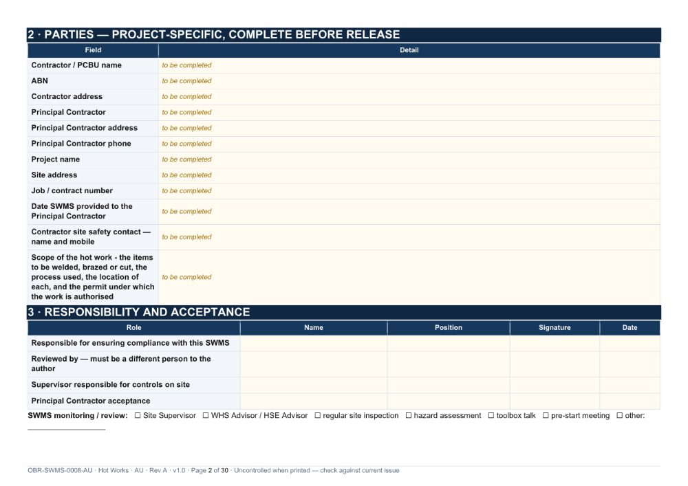 Hot Works SWMS — page 2
