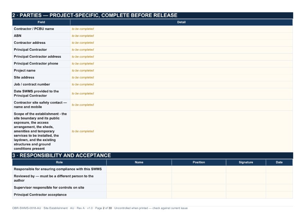 Site Establishment SWMS — page 2