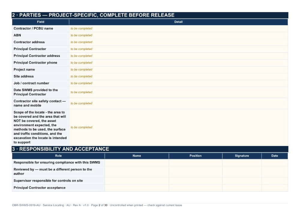 Service Locating SWMS — page 2