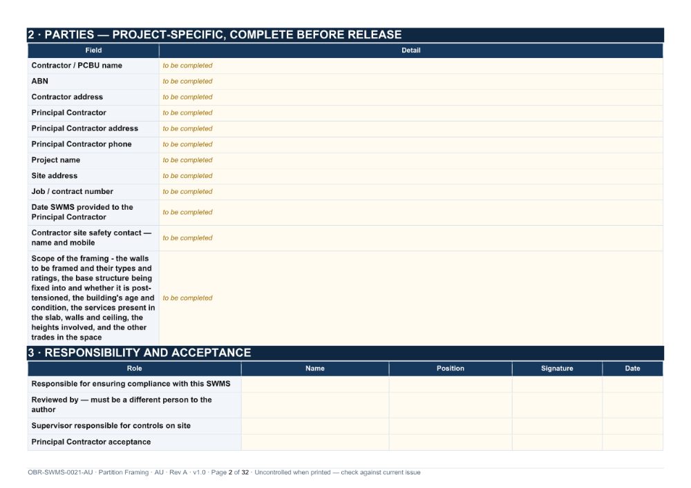 Partition Framing SWMS — page 2