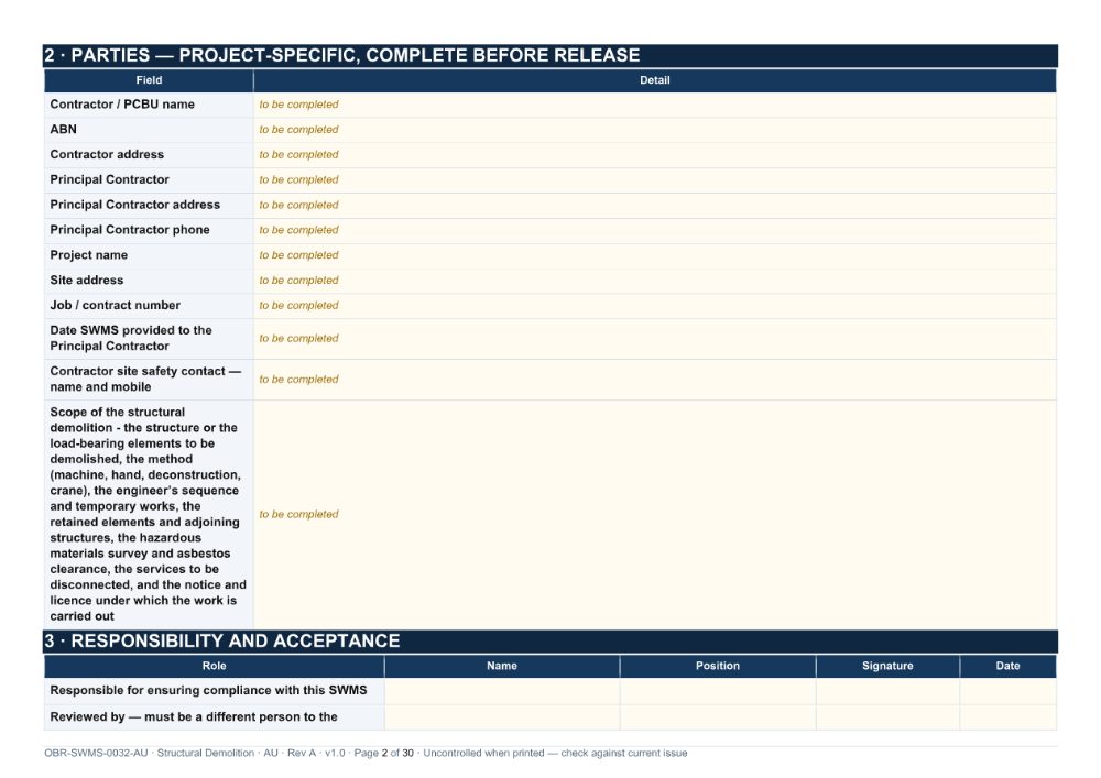 Structural Demolition SWMS — page 2