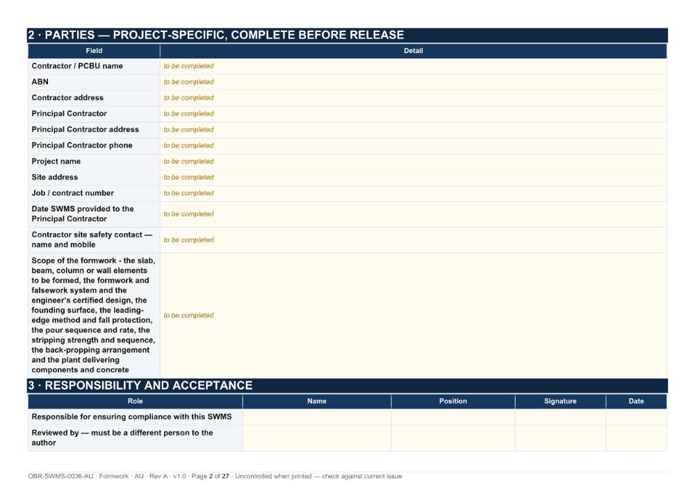 Formwork SWMS — page 2