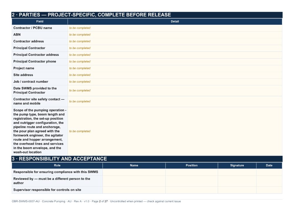 Concrete Pumping SWMS — page 2
