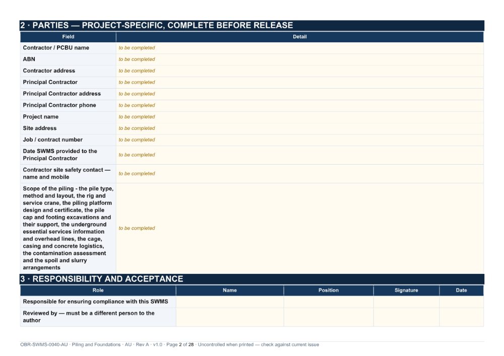 Piling and Foundations SWMS — page 2