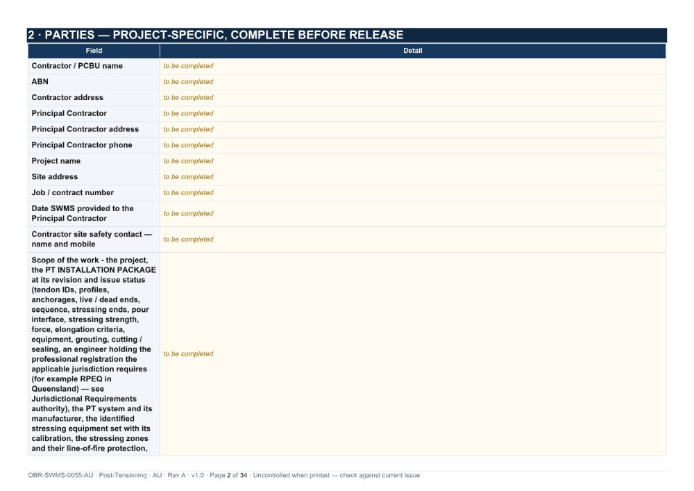 Post-Tensioning SWMS — page 2