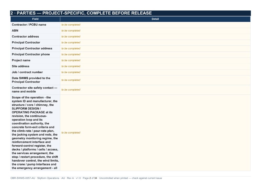 Slipform Operations SWMS — page 2