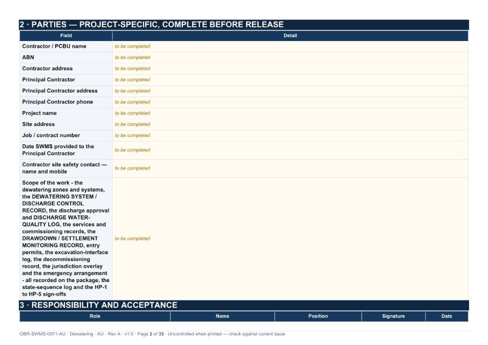 Dewatering SWMS — page 2