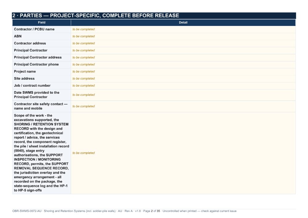 Shoring and Retention Systems SWMS — page 2