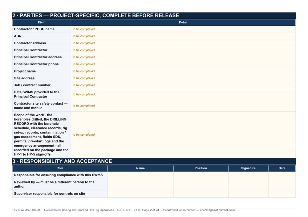 Geotechnical Drilling and Tracked Drill Rig Operations SWMS — page 2