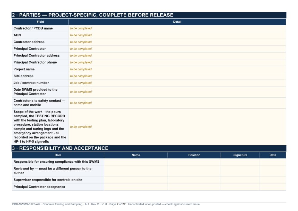 Concrete Testing and Sampling SWMS — page 2