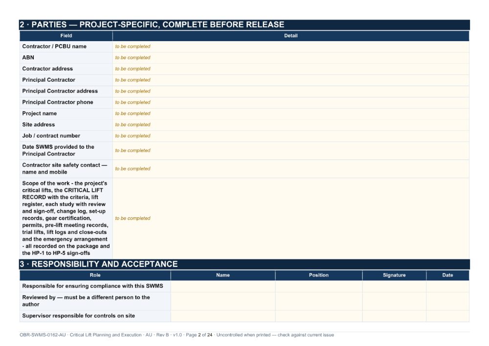 Critical Lift Planning and Execution SWMS — page 2