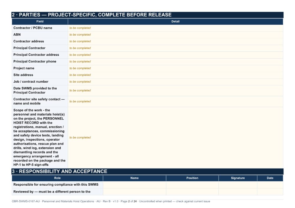 Personnel and Materials Hoist Operations SWMS — page 2