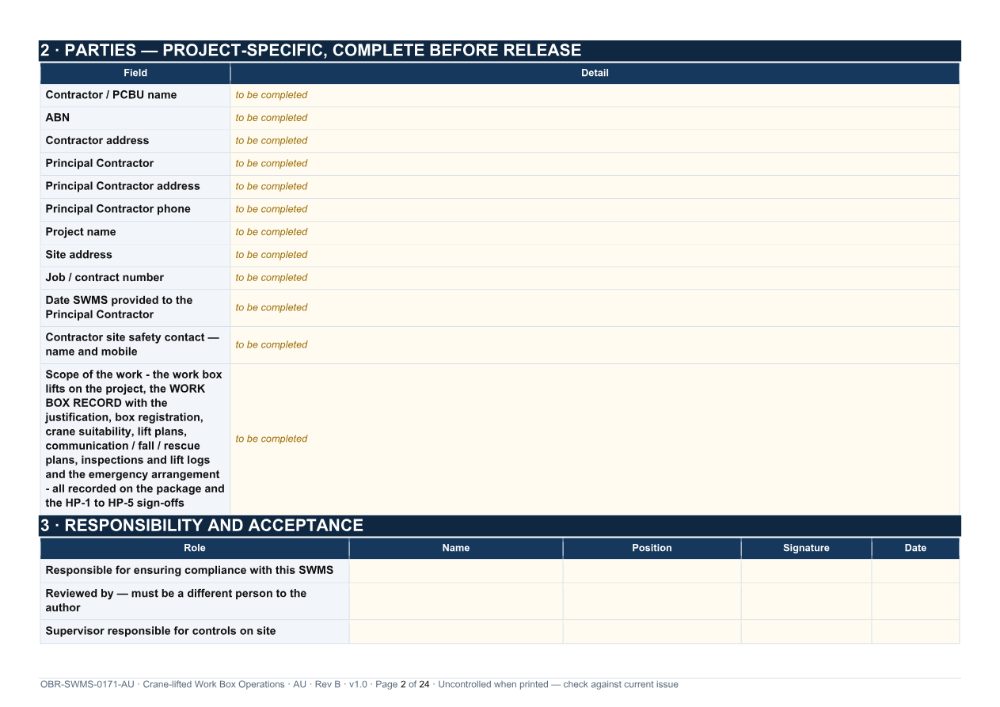 Crane-lifted Work Box Operations SWMS — page 2