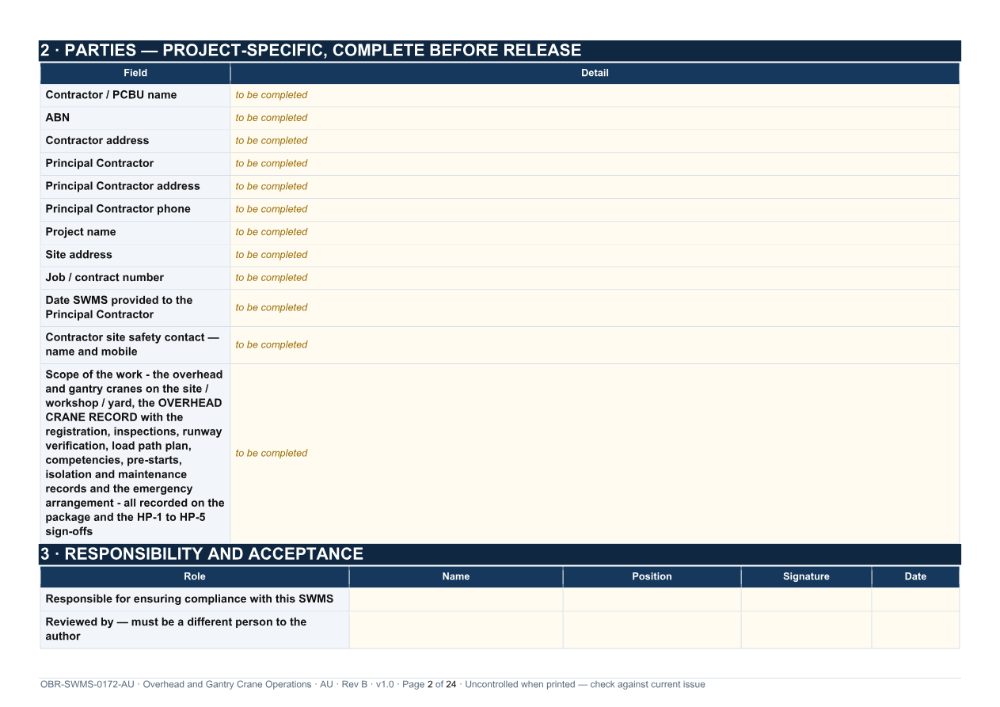 Overhead and Gantry Crane Operations SWMS — page 2