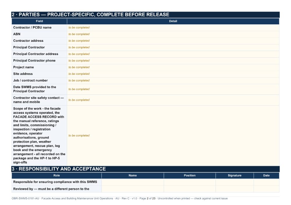 Facade Access and Building Maintenance Unit Operations SWMS — page 2