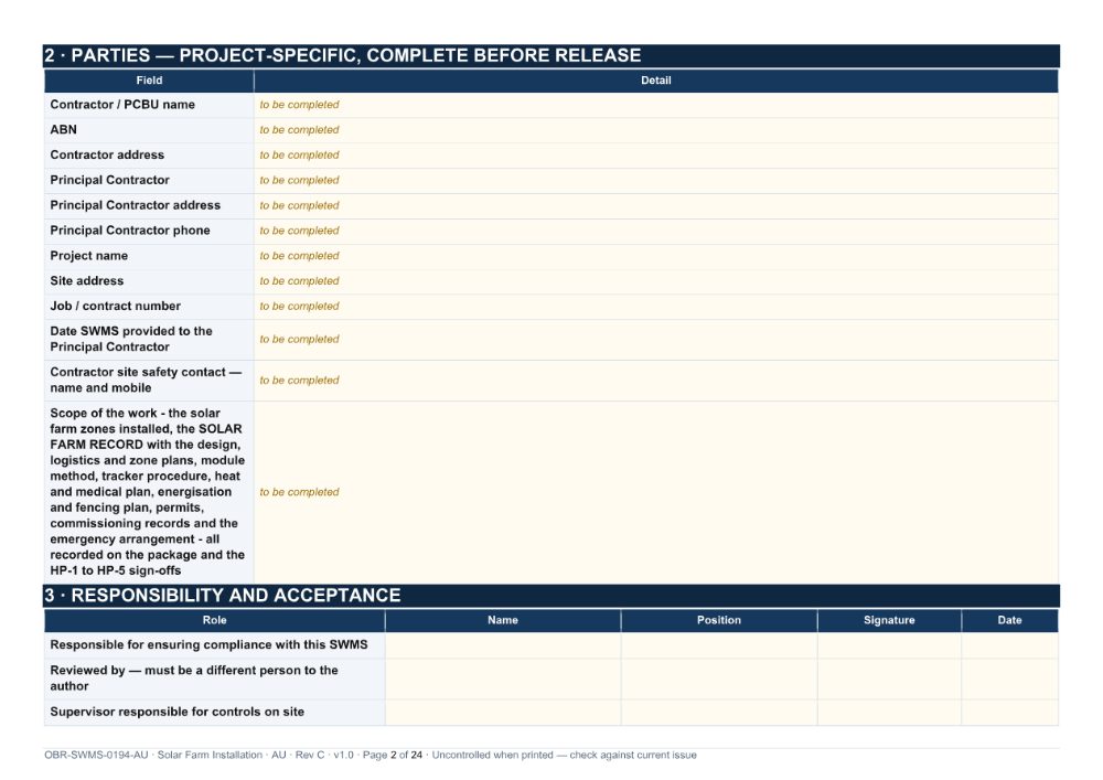 Solar Farm Installation SWMS — page 2