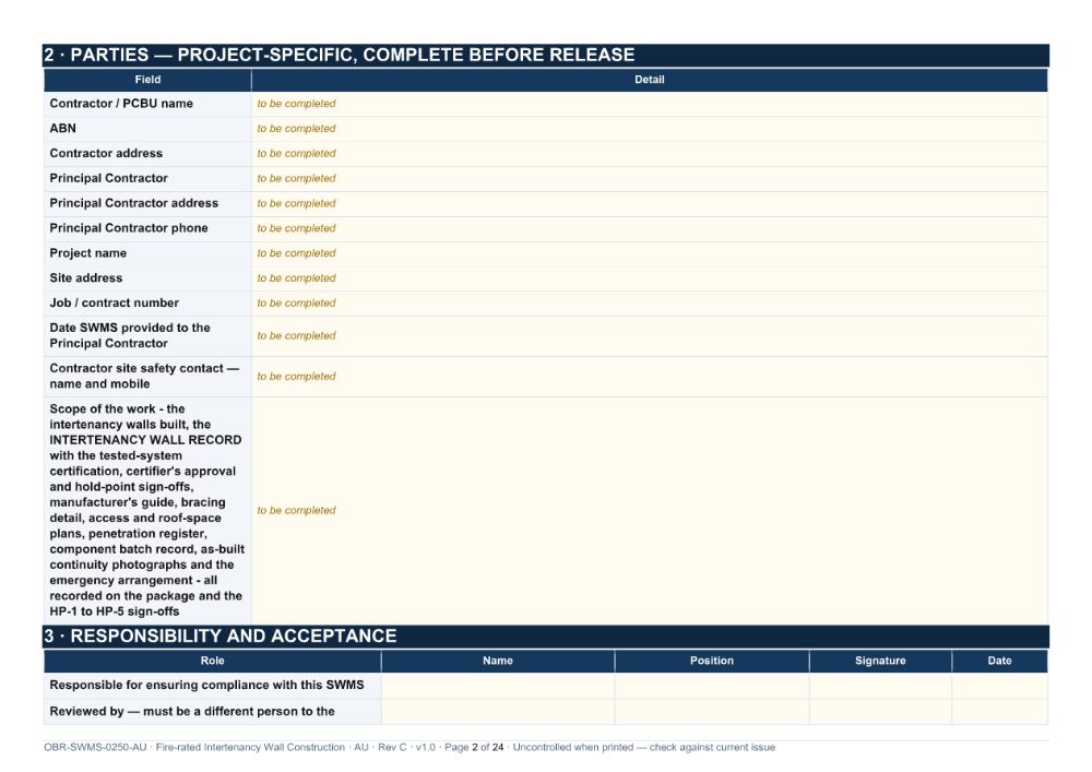 Fire-rated Intertenancy Wall Construction SWMS — page 2