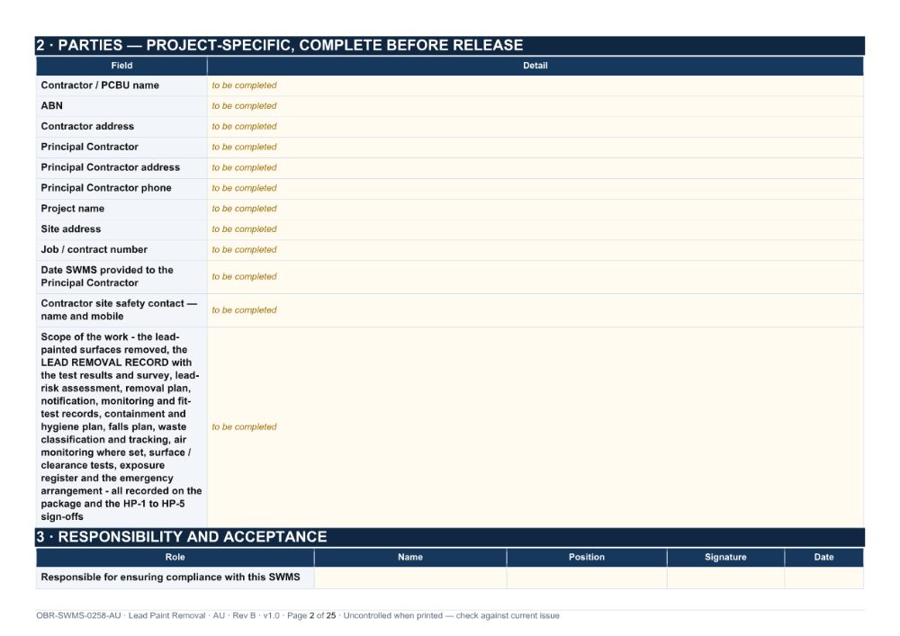 Lead Paint Removal SWMS — page 2