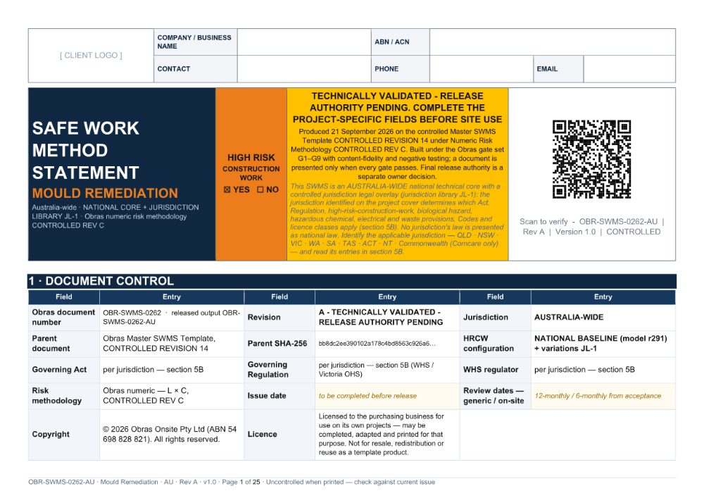 Mould Remediation SWMS — cover page