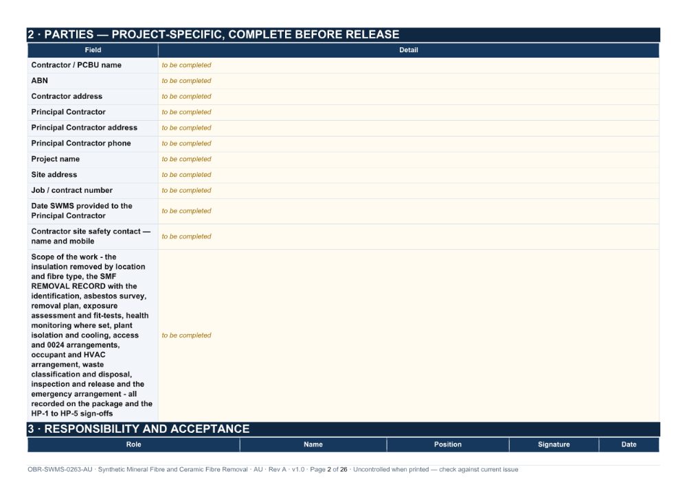 Synthetic Mineral Fibre and Ceramic Fibre Removal SWMS — page 2