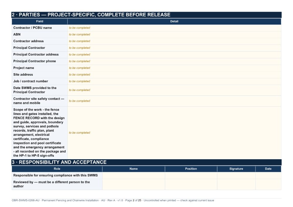 Permanent Fencing and Chainwire Installation SWMS — page 2