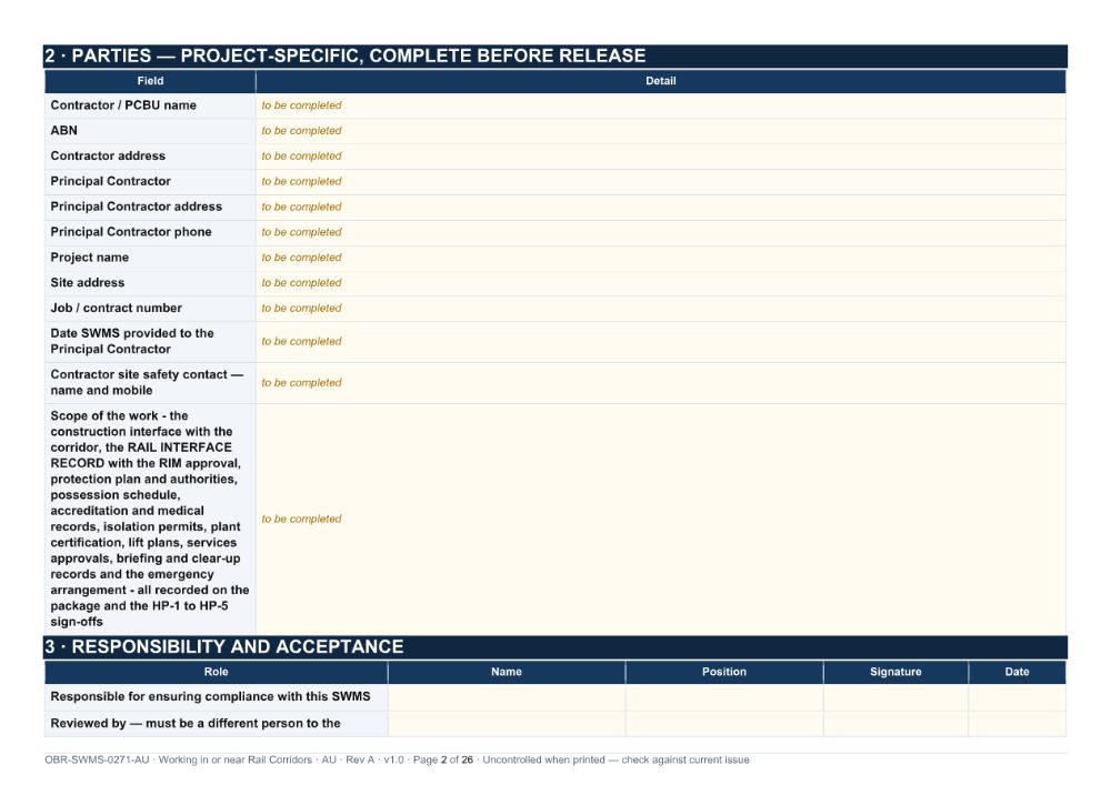 Working in or near Rail Corridors SWMS — page 2