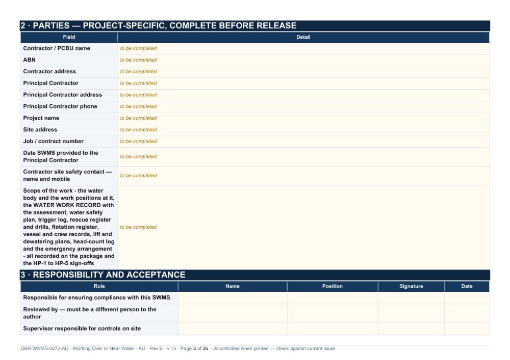 Working Over or Near Water SWMS — page 2