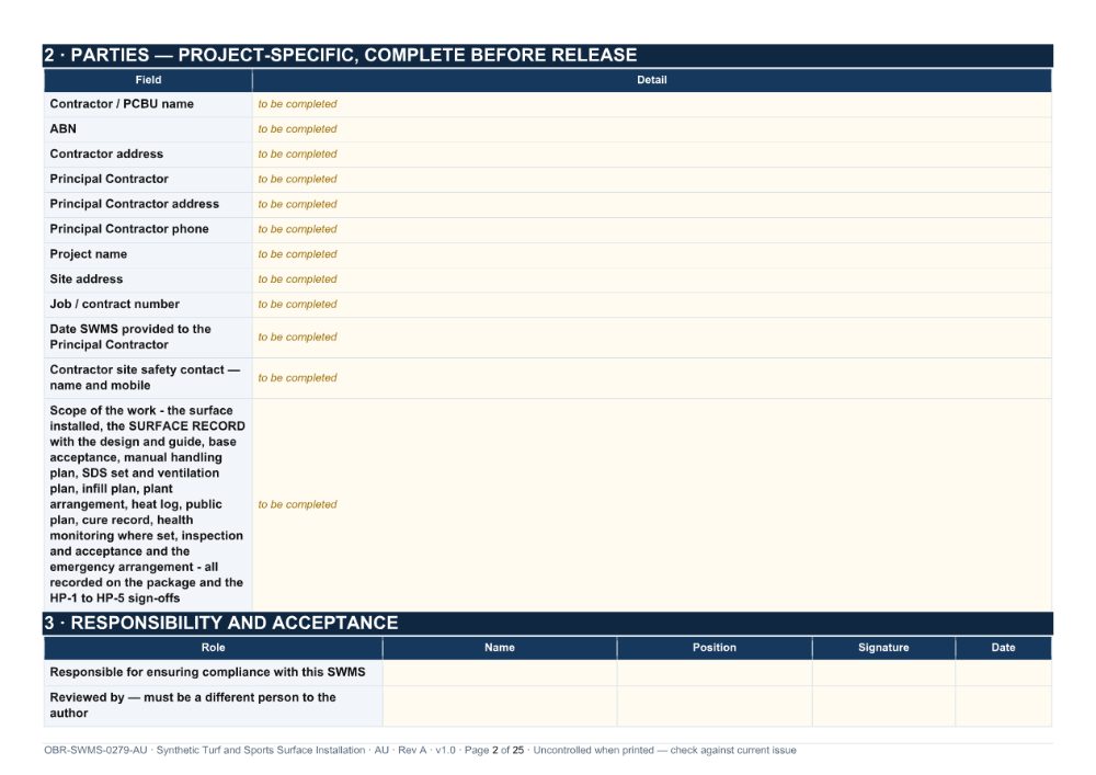 Synthetic Turf and Sports Surface Installation SWMS — page 2