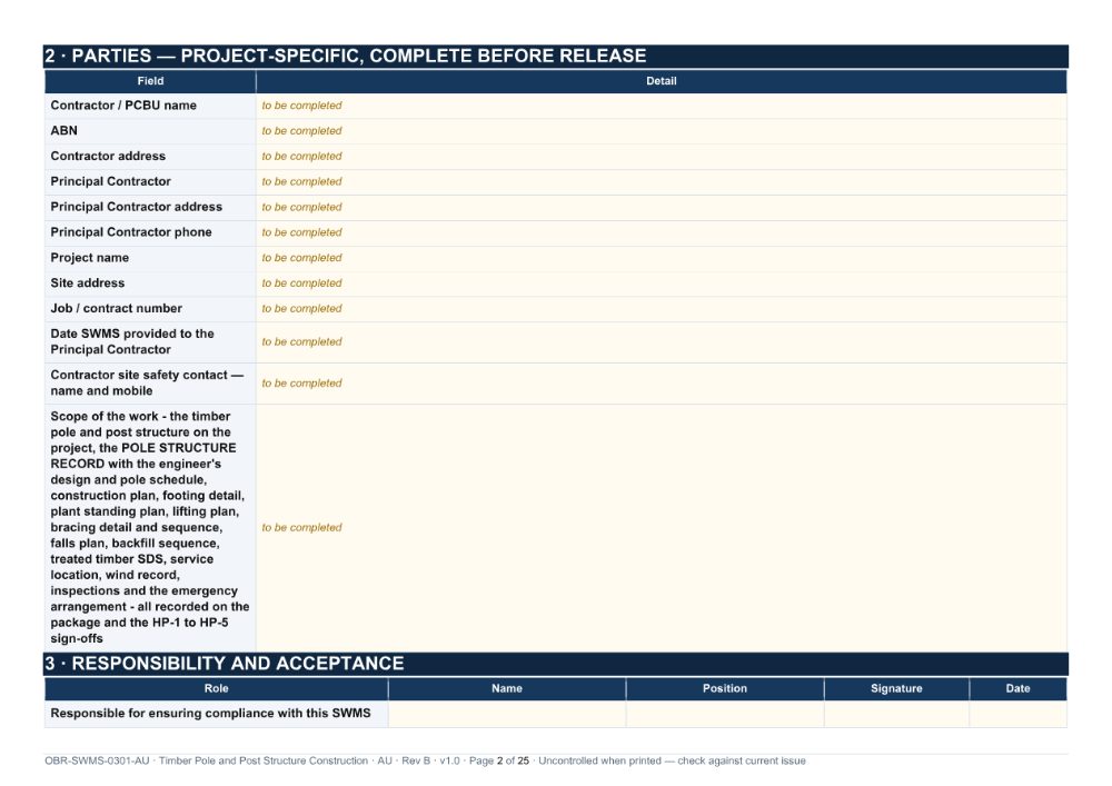 Timber Pole and Post Structure Construction SWMS — page 2
